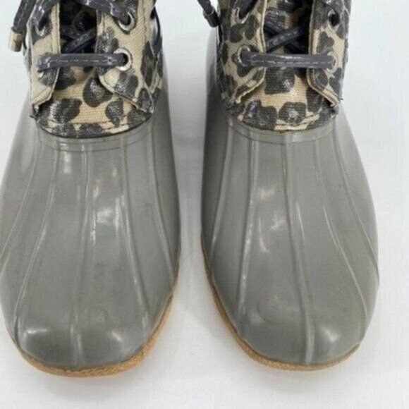 SPERRY Top-Sider Saltwater Grey Leopard Preppy Classic Duck 7.5 Rubber Rain Boot - Picture 4 of 9